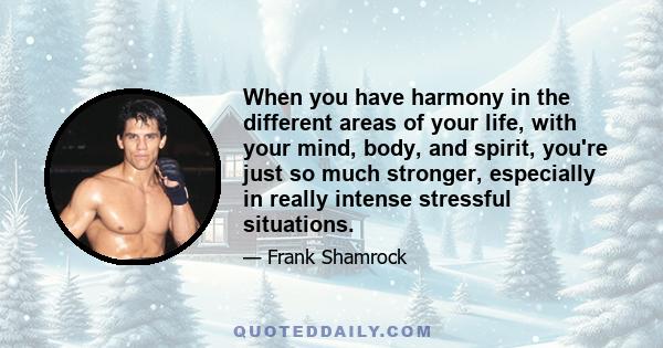 When you have harmony in the different areas of your life, with your mind, body, and spirit, you're just so much stronger, especially in really intense stressful situations.