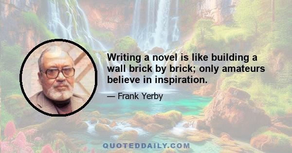 Writing a novel is like building a wall brick by brick; only amateurs believe in inspiration.