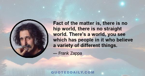 Fact of the matter is, there is no hip world, there is no straight world. There's a world, you see which has people in it who believe a variety of different things.