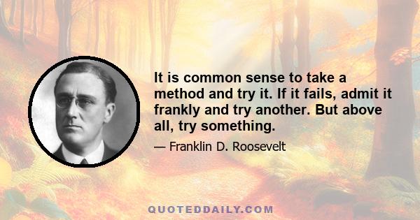 It is common sense to take a method and try it. If it fails, admit it frankly and try another. But above all, try something.