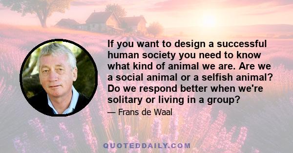 If you want to design a successful human society you need to know what kind of animal we are. Are we a social animal or a selfish animal? Do we respond better when we're solitary or living in a group?