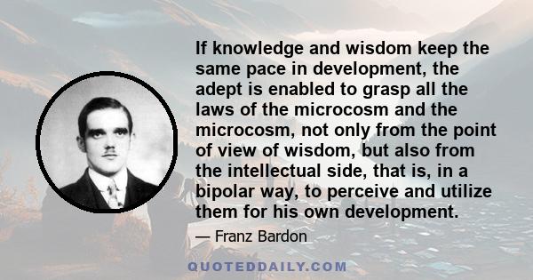 If knowledge and wisdom keep the same pace in development, the adept is enabled to grasp all the laws of the microcosm and the microcosm, not only from the point of view of wisdom, but also from the intellectual side,