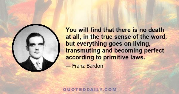 You will find that there is no death at all, in the true sense of the word, but everything goes on living, transmuting and becoming perfect according to primitive laws.