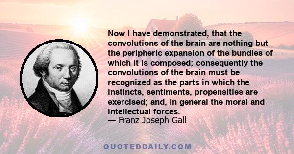 Now I have demonstrated, that the convolutions of the brain are nothing but the peripheric expansion of the bundles of which it is composed; consequently the convolutions of the brain must be recognized as the parts in