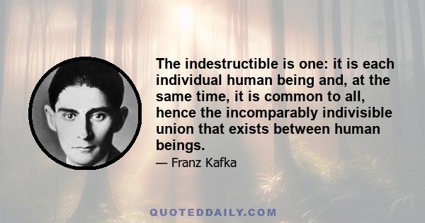 The indestructible is one: it is each individual human being and, at the same time, it is common to all, hence the incomparably indivisible union that exists between human beings.