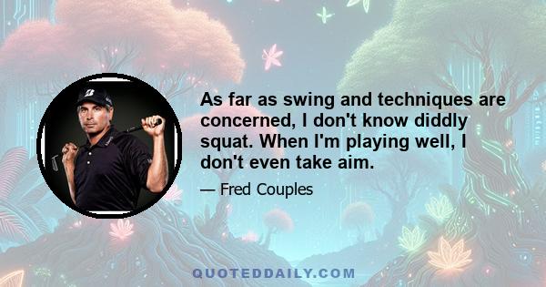 As far as swing and techniques are concerned, I don't know diddly squat. When I'm playing well, I don't even take aim.