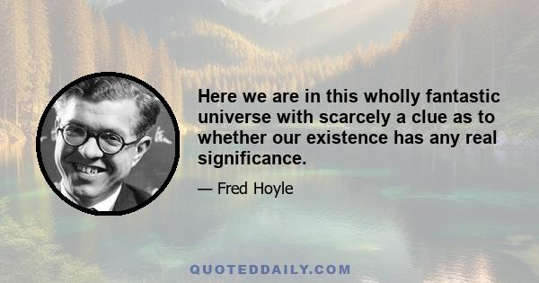 Here we are in this wholly fantastic universe with scarcely a clue as to whether our existence has any real significance.