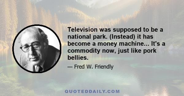 Television was supposed to be a national park. (Instead) it has become a money machine... It's a commodity now, just like pork bellies.