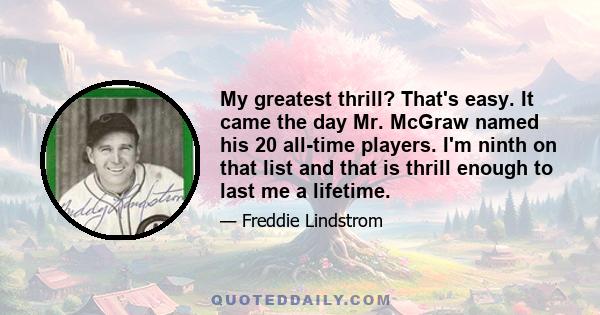 My greatest thrill? That's easy. It came the day Mr. McGraw named his 20 all-time players. I'm ninth on that list and that is thrill enough to last me a lifetime.