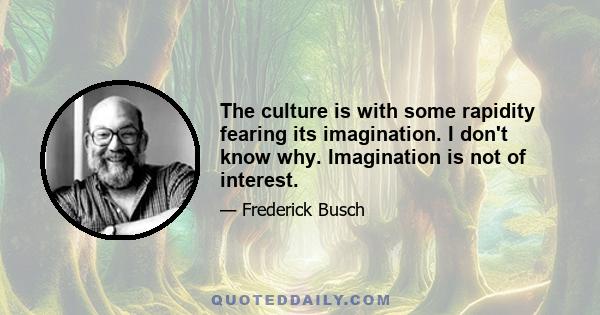 The culture is with some rapidity fearing its imagination. I don't know why. Imagination is not of interest.