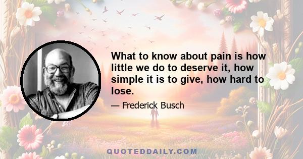 What to know about pain is how little we do to deserve it, how simple it is to give, how hard to lose.