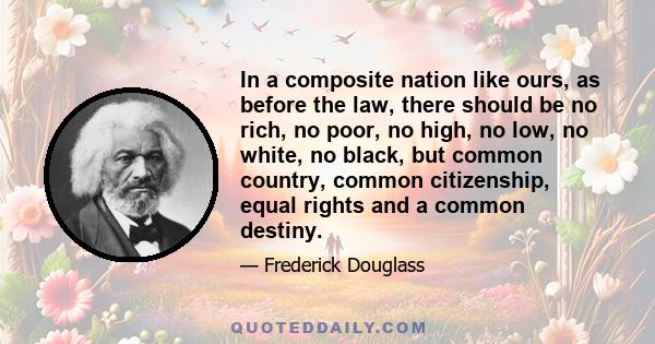 In a composite nation like ours, as before the law, there should be no rich, no poor, no high, no low, no white, no black, but common country, common citizenship, equal rights and a common destiny.