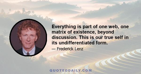 Everything is part of one web, one matrix of existence, beyond discussion. This is our true self in its undifferentiated form.