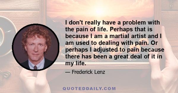 I don't really have a problem with the pain of life. Perhaps that is because I am a martial artist and I am used to dealing with pain. Or perhaps I adjusted to pain because there has been a great deal of it in my life.