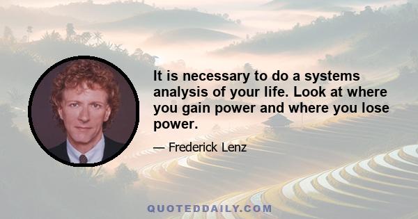 It is necessary to do a systems analysis of your life. Look at where you gain power and where you lose power.