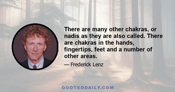 There are many other chakras, or nadis as they are also called. There are chakras in the hands, fingertips, feet and a number of other areas.