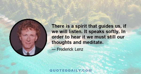 There is a spirit that guides us, if we will listen. It speaks softly. In order to hear it we must still our thoughts and meditate.