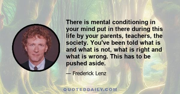 There is mental conditioning in your mind put in there during this life by your parents, teachers, the society. You've been told what is and what is not, what is right and what is wrong. This has to be pushed aside.