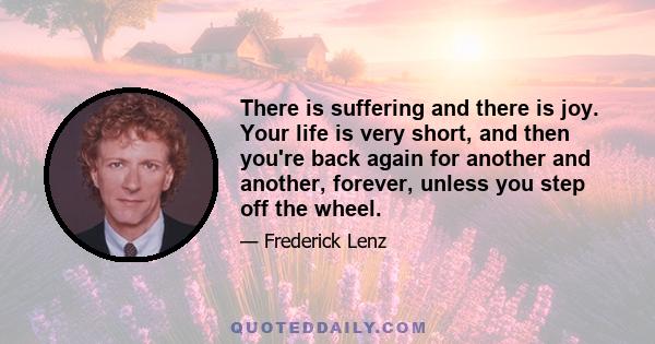 There is suffering and there is joy. Your life is very short, and then you're back again for another and another, forever, unless you step off the wheel.