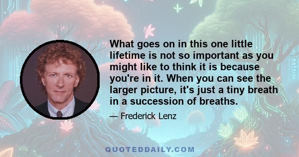 What goes on in this one little lifetime is not so important as you might like to think it is because you're in it. When you can see the larger picture, it's just a tiny breath in a succession of breaths.