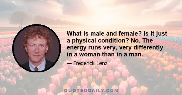 What is male and female? Is it just a physical condition? No. The energy runs very, very differently in a woman than in a man.