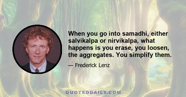 When you go into samadhi, either salvikalpa or nirvikalpa, what happens is you erase, you loosen, the aggregates. You simplify them.