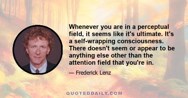 Whenever you are in a perceptual field, it seems like it's ultimate. It's a self-wrapping consciousness. There doesn't seem or appear to be anything else other than the attention field that you're in.