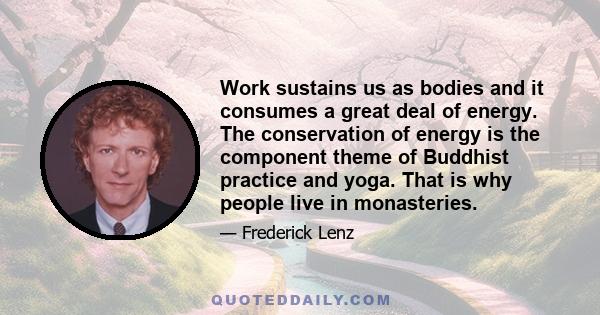 Work sustains us as bodies and it consumes a great deal of energy. The conservation of energy is the component theme of Buddhist practice and yoga. That is why people live in monasteries.