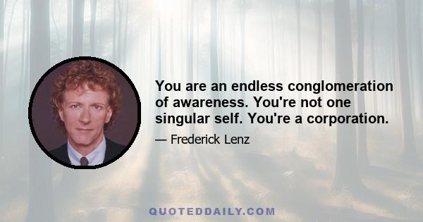 You are an endless conglomeration of awareness. You're not one singular self. You're a corporation.