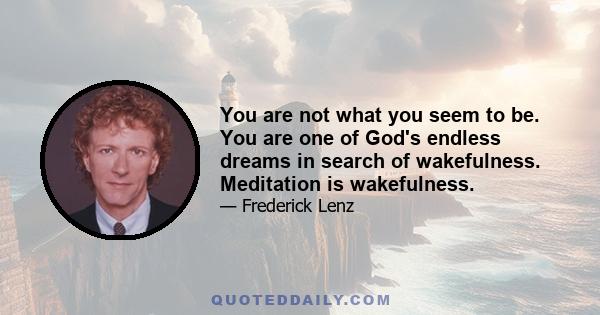 You are not what you seem to be. You are one of God's endless dreams in search of wakefulness. Meditation is wakefulness.