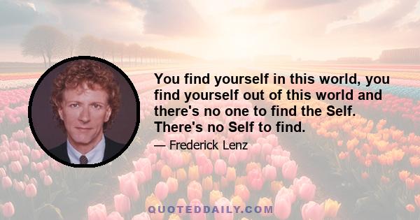 You find yourself in this world, you find yourself out of this world and there's no one to find the Self. There's no Self to find.