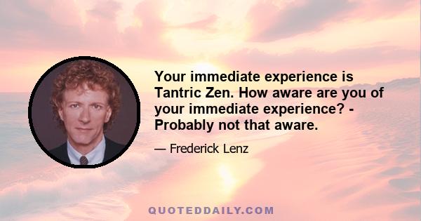 Your immediate experience is Tantric Zen. How aware are you of your immediate experience? - Probably not that aware.