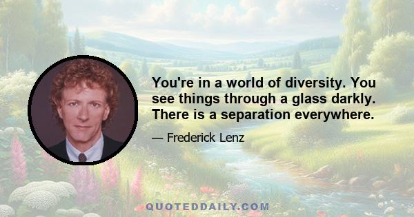 You're in a world of diversity. You see things through a glass darkly. There is a separation everywhere.