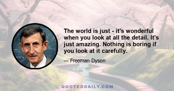 The world is just - it's wonderful when you look at all the detail. It's just amazing. Nothing is boring if you look at it carefully.