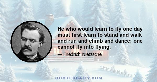 He who would learn to fly one day must first learn to stand and walk and run and climb and dance; one cannot fly into flying.