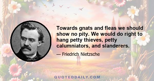 Towards gnats and fleas we should show no pity. We would do right to hang petty thieves, petty calumniators, and slanderers.