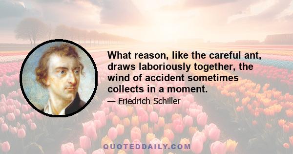 What reason, like the careful ant, draws laboriously together, the wind of accident sometimes collects in a moment.