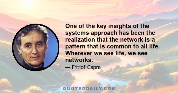 One of the key insights of the systems approach has been the realization that the network is a pattern that is common to all life. Wherever we see life, we see networks.