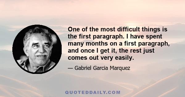 One of the most difficult things is the first paragraph. I have spent many months on a first paragraph, and once I get it, the rest just comes out very easily.