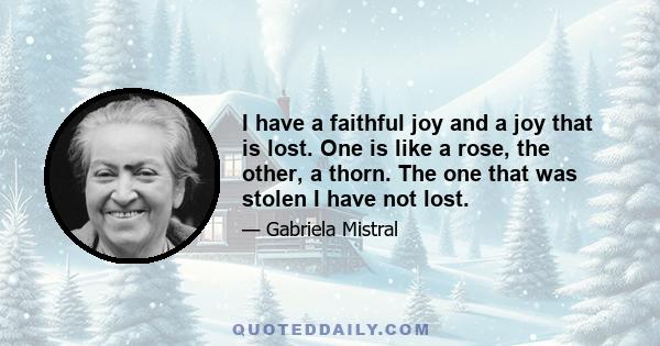 I have a faithful joy and a joy that is lost. One is like a rose, the other, a thorn. The one that was stolen I have not lost.