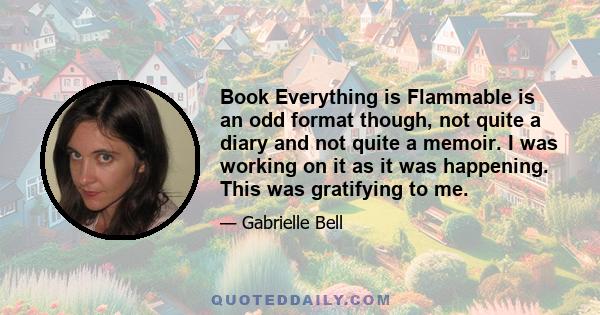 Book Everything is Flammable is an odd format though, not quite a diary and not quite a memoir. I was working on it as it was happening. This was gratifying to me.