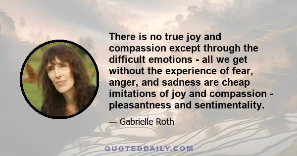 There is no true joy and compassion except through the difficult emotions - all we get without the experience of fear, anger, and sadness are cheap imitations of joy and compassion - pleasantness and sentimentality.