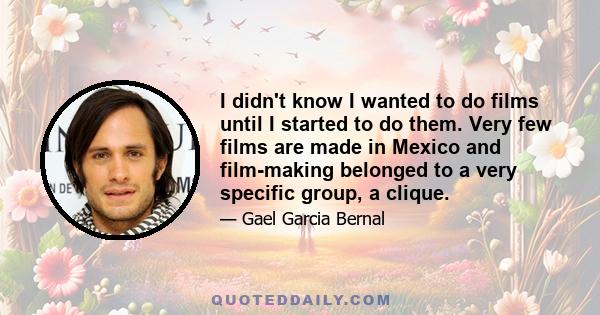 I didn't know I wanted to do films until I started to do them. Very few films are made in Mexico and film-making belonged to a very specific group, a clique.