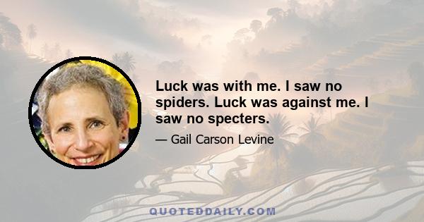 Luck was with me. I saw no spiders. Luck was against me. I saw no specters.