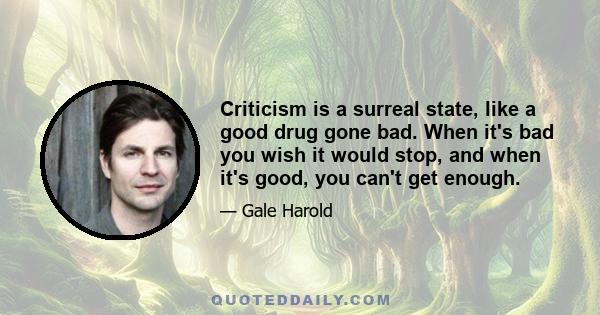 Criticism is a surreal state, like a good drug gone bad. When it's bad you wish it would stop, and when it's good, you can't get enough.