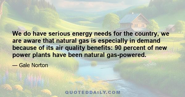 We do have serious energy needs for the country, we are aware that natural gas is especially in demand because of its air quality benefits: 90 percent of new power plants have been natural gas-powered.