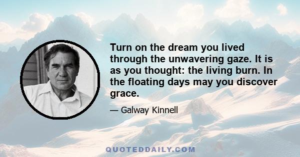 Turn on the dream you lived through the unwavering gaze. It is as you thought: the living burn. In the floating days may you discover grace.