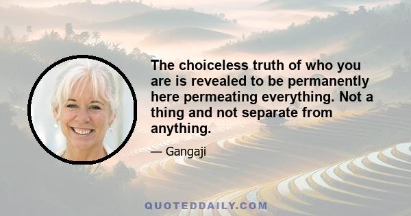 The choiceless truth of who you are is revealed to be permanently here permeating everything. Not a thing and not separate from anything.