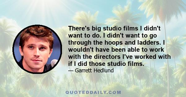 There's big studio films I didn't want to do. I didn't want to go through the hoops and ladders. I wouldn't have been able to work with the directors I've worked with if I did those studio films.