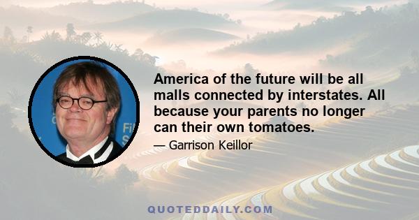 America of the future will be all malls connected by interstates. All because your parents no longer can their own tomatoes.